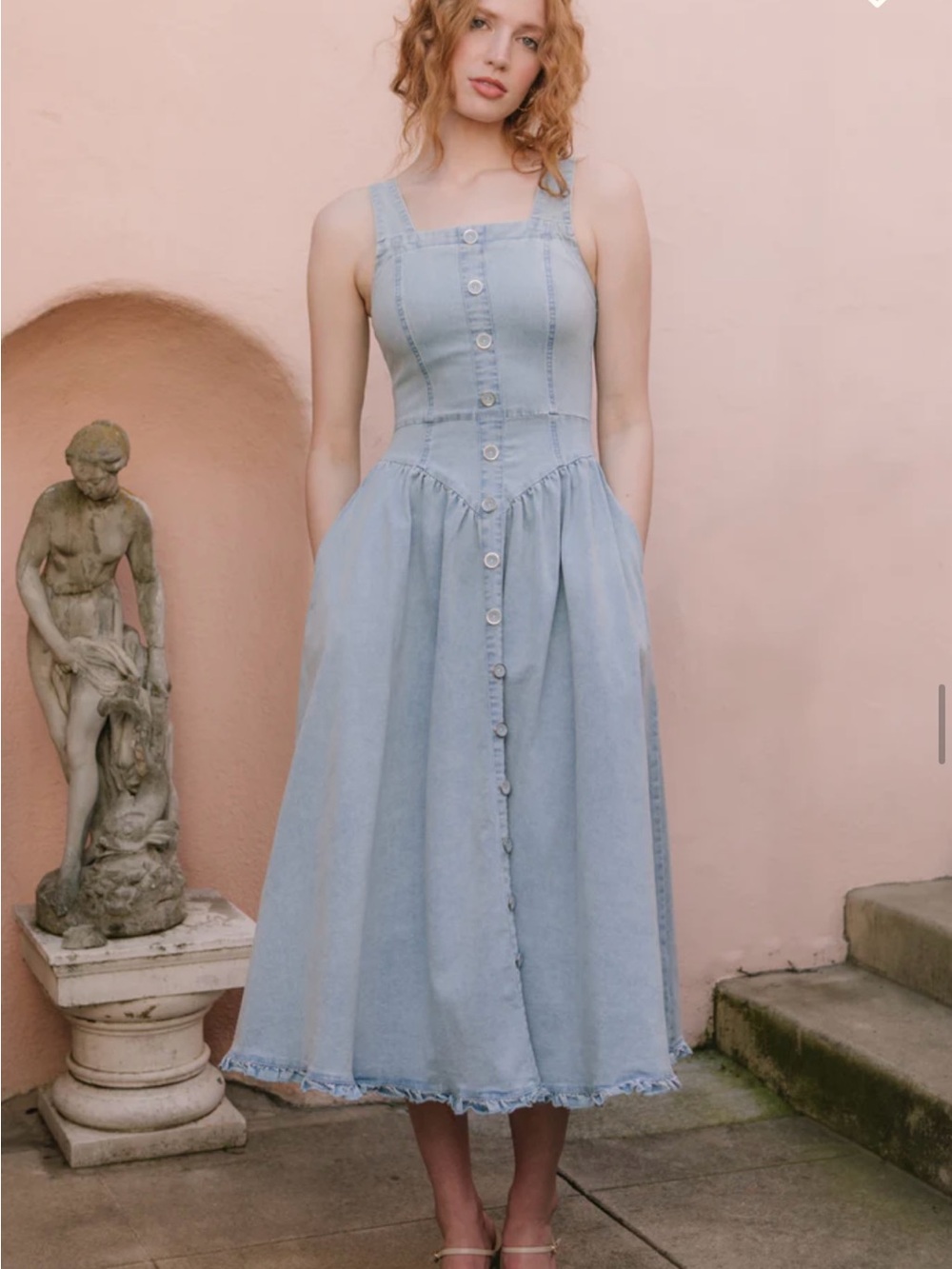 Ivy City Co Kristen Light Blue Denim Button-Front Midi Dress